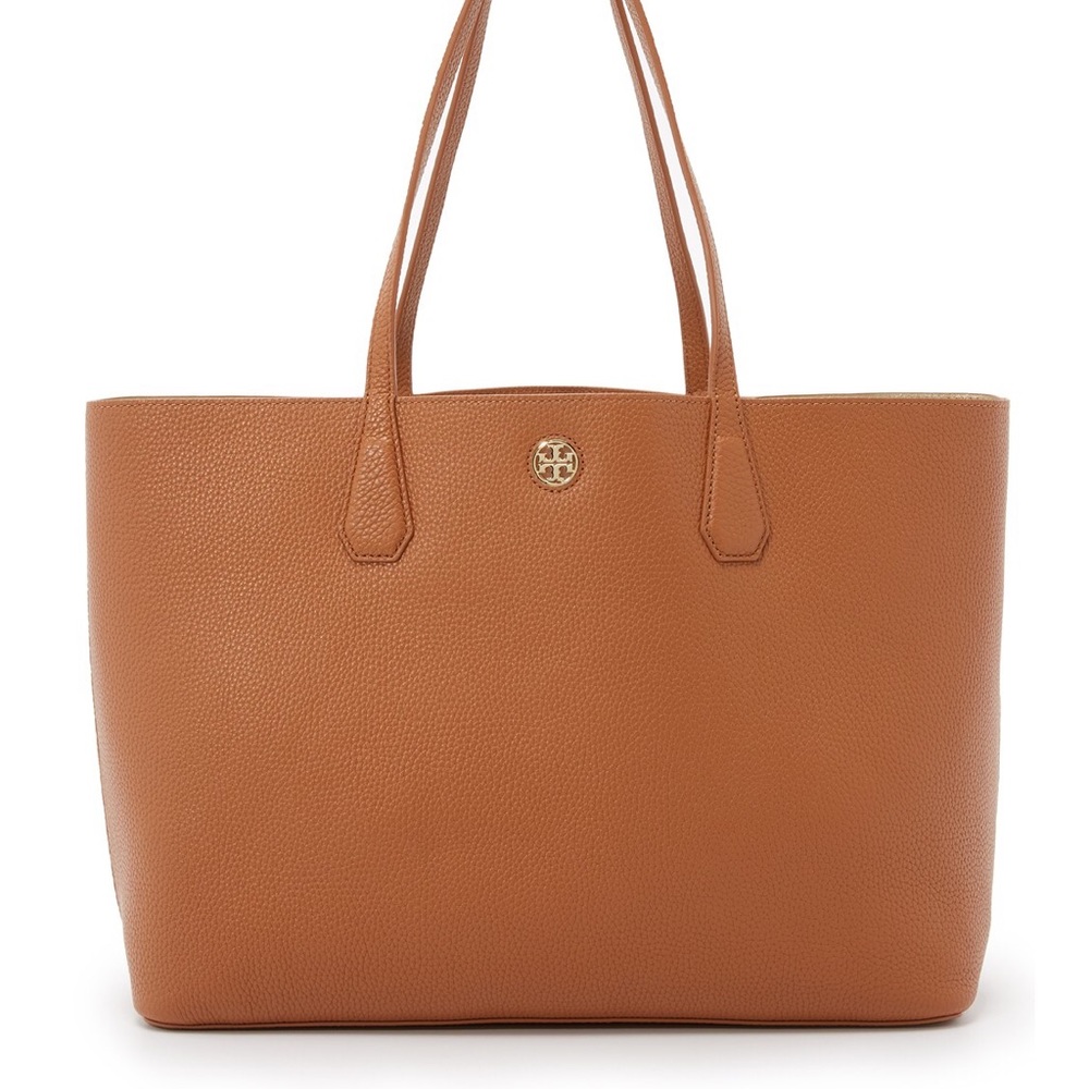 New Tory Burch Perry Tote Leather in “Bark” tan